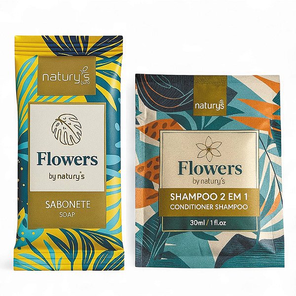 Kit 500 Sabonetes 10g + Shampoo 2 em 1 30ml Flowers Natury’s Luxo –  para Hotéis, Pousadas, Spas