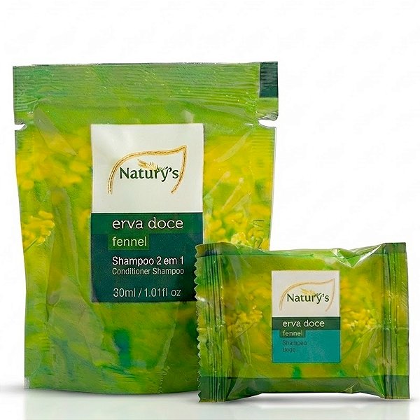 100 Kits Amenities: Shampoo 2 em 1 Sachê 30ml + Sabonete Redondo 20g - Erva Doce