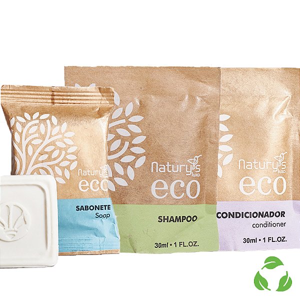 Kit 200 Sabonetes 20 Gramas + Shampoo e Condicionador Sachê 30ml Ecologico Sustentavel