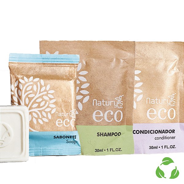Kit 100 Sabonetes 30 Gramas + Shampoo e Condicionador Sachê 30ml Ecologico Sustentavel