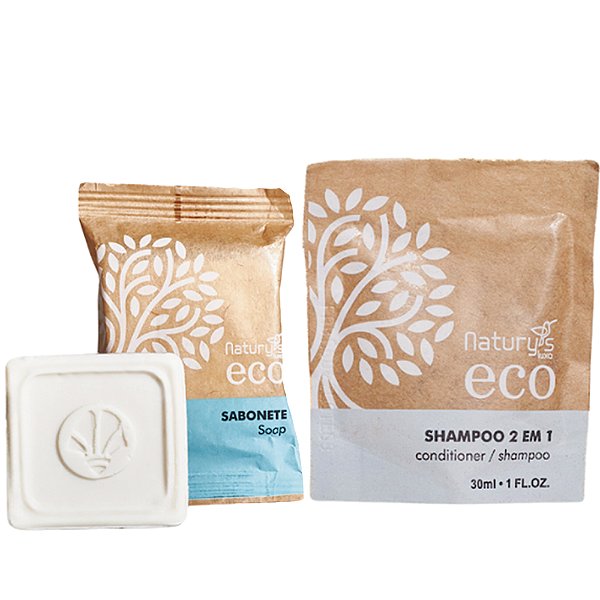 Kit 100 Sabonetes 20 Gramas + 100 Shampoo 2 em 1 Ecológico Naturys