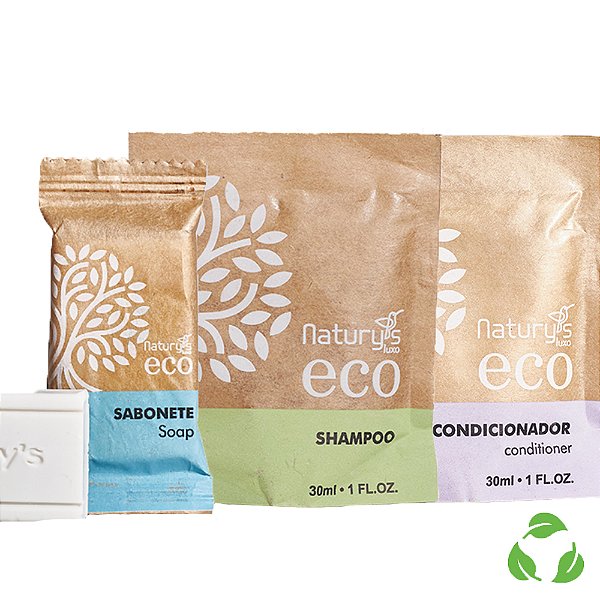 Kit Sabonete 15 Gramas + Shampoo e Condicionador Sachê 30ml Ecologico Sustentavel