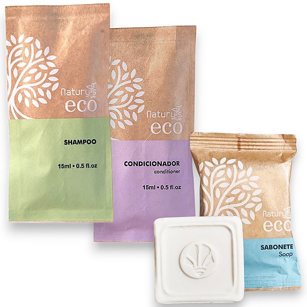 Kit 50 Sabonetes 20 Gramas + Shampoo e Condicionador Sachê 15ml Ecologico Sustentavel
