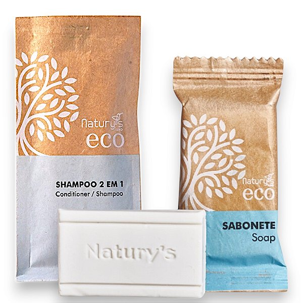 Kit 100 Sabonetes 15 Gramas + Shampoo 2 em 1  Sachê 15ml Ecologico Sustentavel