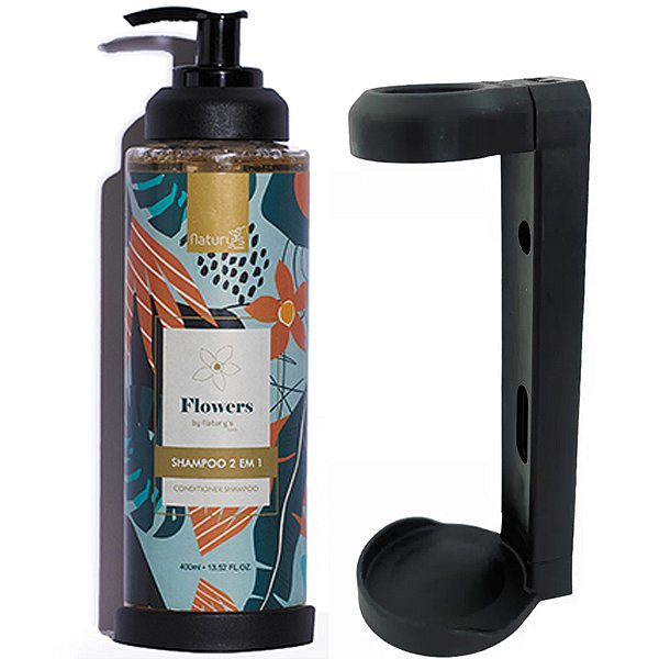 Kit Shampoo 2 em 1 Flowers by Natury's Luxo Frasco 400ml Dispenser (Vávula Pump) + SUPORTE