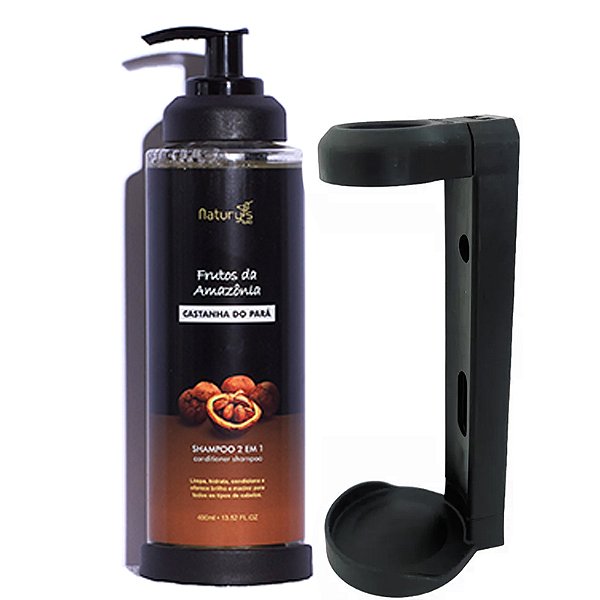 Kit Shampoo 2 em 1 Castanha do Pará Frasco 400ml Naturys Luxo Dispenser + SUPORTE
