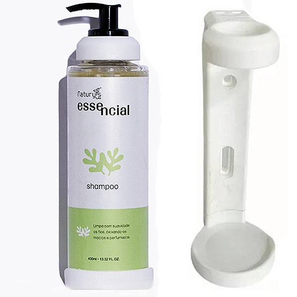 Kit Shampoo Essencial Frasco 400ml Naturys Luxo Dispenser + SUPORTE