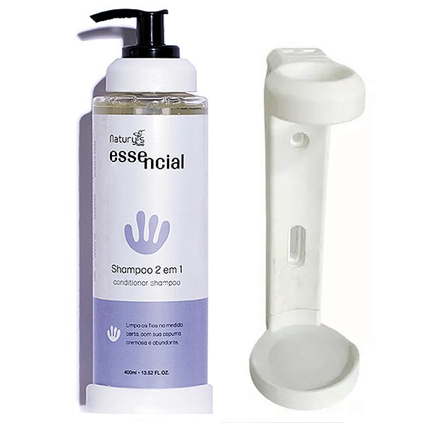 Kit Shampoo 2 em 1 Essencial Frasco 400ml Naturys Luxo Dispenser + SUPORTE
