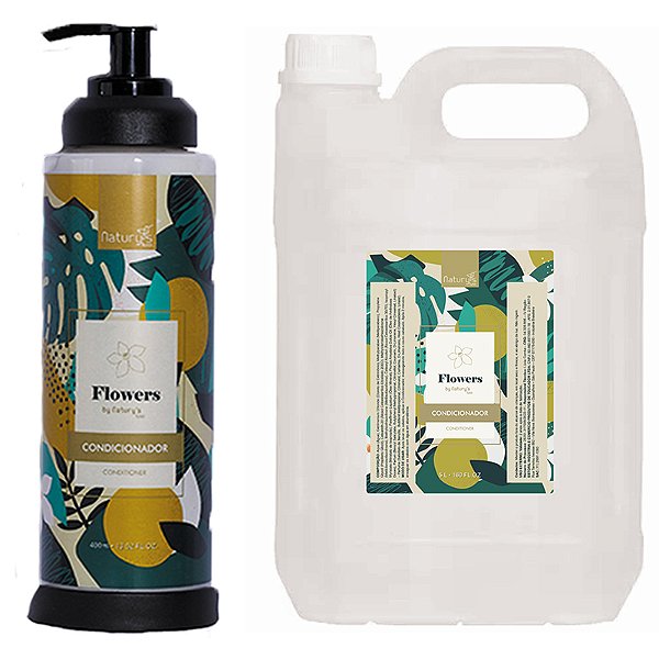 Kit Condicionador Flowers by Natury's Luxo Frasco 400ml (Vávula Pump) + Galão Reposição 5 Litros + Suporte Dispenser