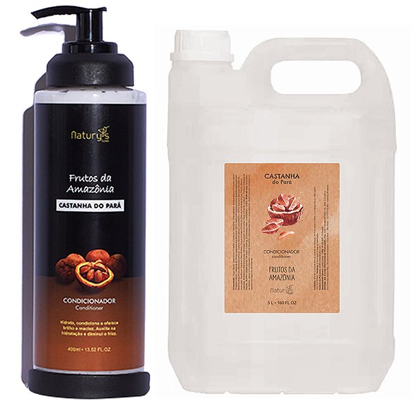 Kit Condicionador Castanha do Pará Frasco 400ml Naturys Luxo Dispenser + Galão Reposição 5 litros + Suporte Dispenser