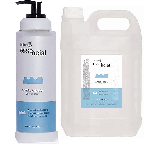 Kit Condicionador Essencial 400ml Naturys Luxo Dispenser + Galão Reposição 5 litros + Suporte Dispenser