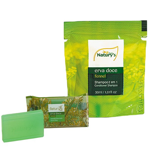 Kit Sabonete 13g Glicerinado + Shampoo 2 em 1 Sache 30ml Erva Doce