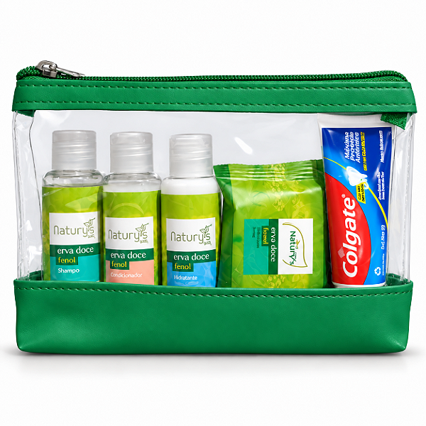 Kit de Higiene Pessoal Completo com Necessaire + Amenities + Kit Dental