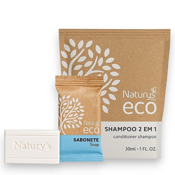 Kit 100 Shampoo 2 em 1 30mL 100 Sabonetes 15g Ecológico Naturys