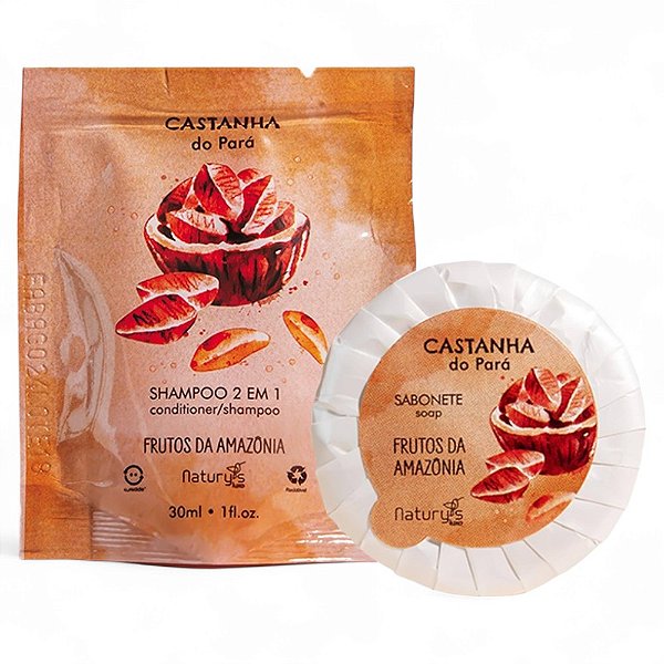 Kit 100 Shampoo 2 em 1  Sache 30ml + 100 Sabonetes 20g Castanha Do Para Naturys