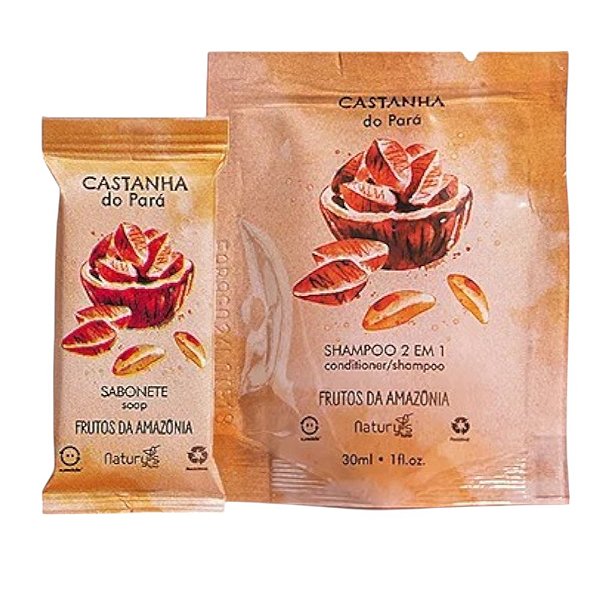 Kit 100 Shampoo 2 em 1 + 100 Sabonetes 15g Castanha do Pará Naturys