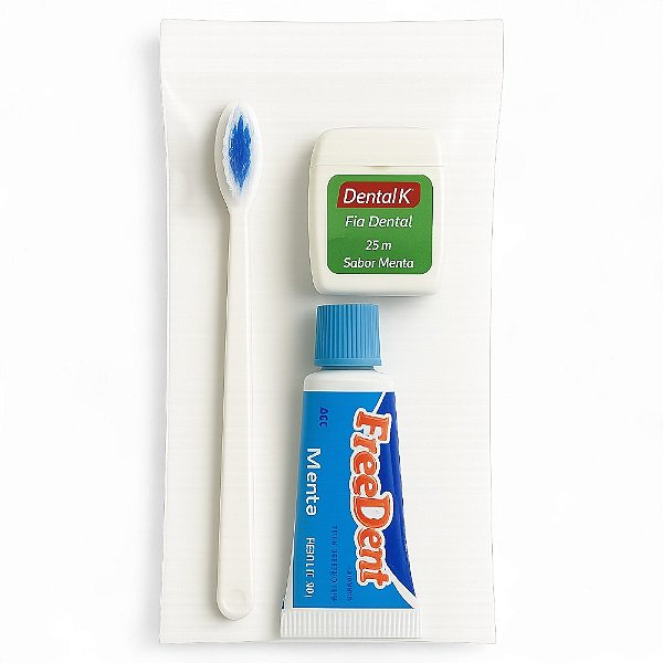 50 Kits Higiene Bucal - Escova de Dente , Fio Dental Dental K 25m e Creme dental 30g