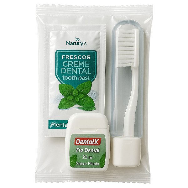 Kit Higiene Bucal com Escova Trip, Creme Dental 3g e Fio Dental 25m