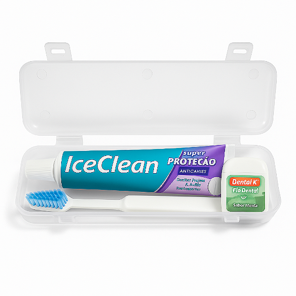 Kit Dental Completo com Estojo – Creme Dental 90g + Escova + Fio 25m | Ideal para viagens