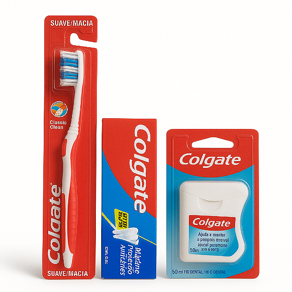 Kit Higiene Bucal Colgate | Escova + Creme Dental + Fio Dental