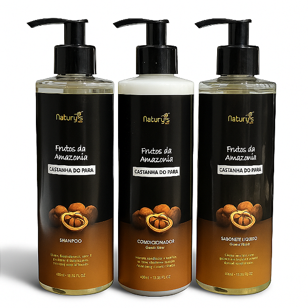 Kit Dispenser Shampoo, Condicionador e Sabonete Liquido Castanha Do Para | Naturys