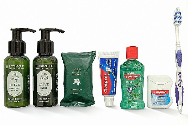 Kit Viagem Premium Higiene & Cuidado Pessoal – Le Botanique Olive + Colgate