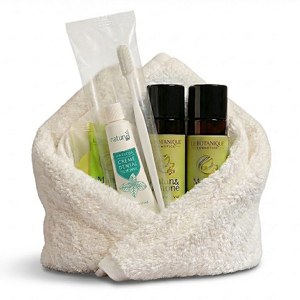 Kit Boas Vindas, Hospede Premium 6 Itens: Banho + Dental + Toalha 440g