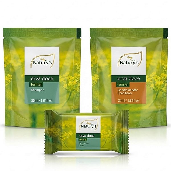 50 Kits Amenities Erva Doce Hotel Pousada - Shampoo e Condicionador 30ml + Sabonete 13g