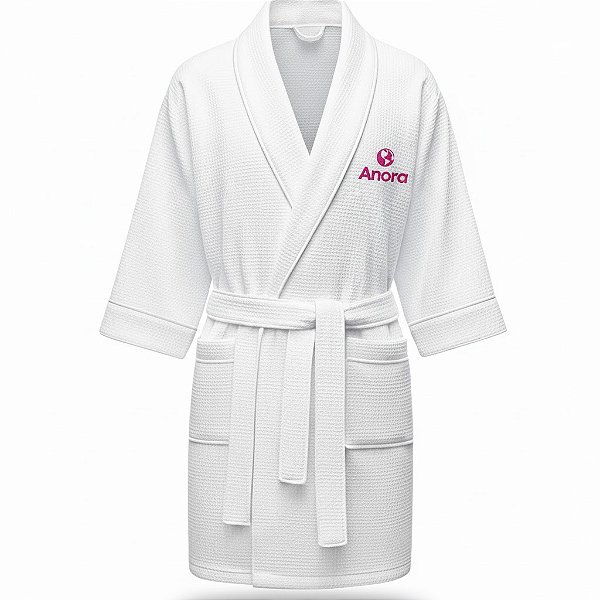 Kit 12 Roupão Personalizado Teka Piquet Favo - Branco (Tamanho G) - Com Bordado Exclusivo