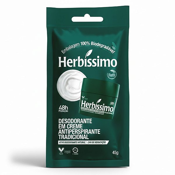 Desodorante em Creme Herbíssimo Refil Tradicional Sachê 45g - Proteção 48h e Hidratação
