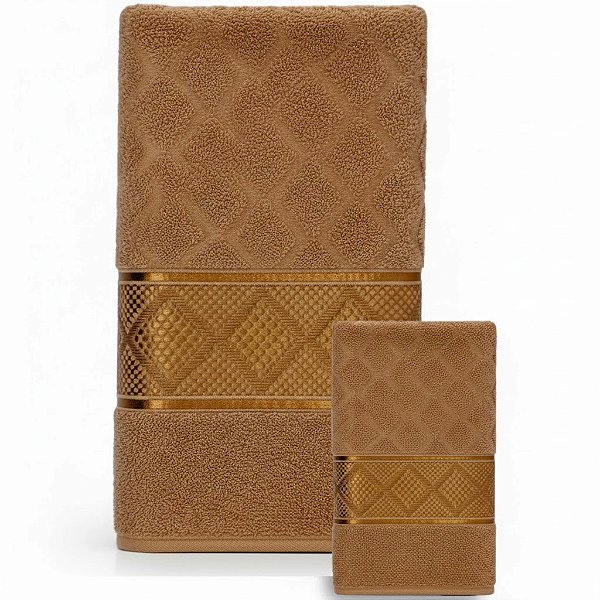 Kit Toalha Capri 100% Algodão | Banho e Rosto Marrom Ouro Luxo