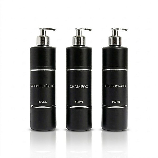Kit Lavabo Luxo - 3 Frascos Porta Shampoo, Condicionador e Sabonete Líquido