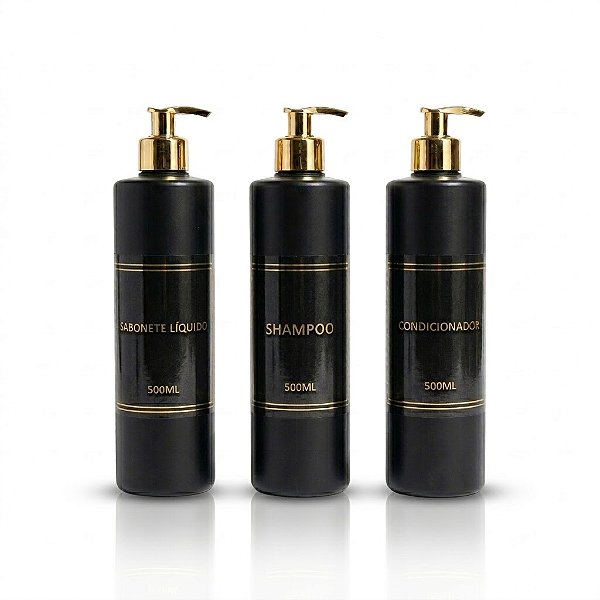 Kit Lavabo Luxo - 3 Frascos Porta Shampoo, Condicionador e Sabonete Líquido