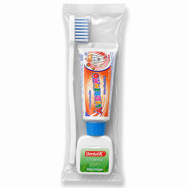 50 Kits Dental Infantil Wegreen – Escova Dental 14cm + Creme Dental 25g Morango + Fio Dental 25m