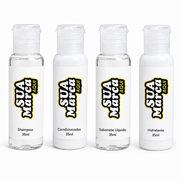 100 Kits Amenities Personalizado 35ml Wegreen – Shampoo, Condicionador, Sabonete Líquido e Hidratante
