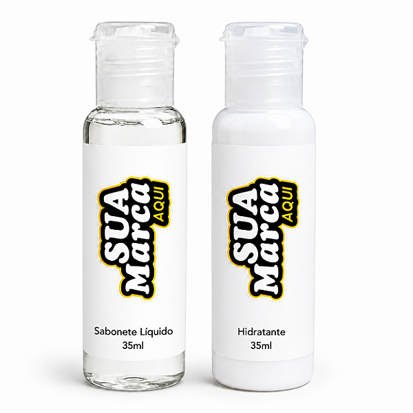 50 Kits Amenities Personalizado Wegreen – Sabonete Líquido 35ml + Hidratante 35ml