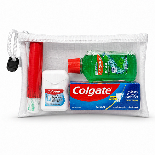 Kit Higiene Viagem Premium Wegreen | Necessaire Telada com Zíper + Colgate + Plax