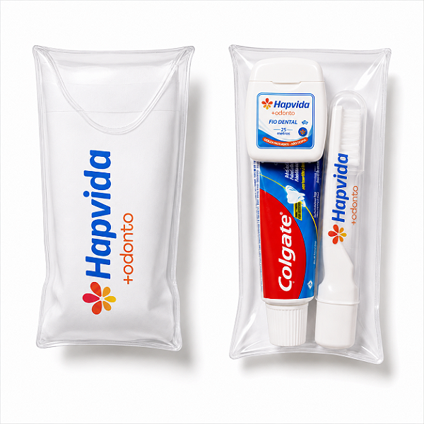 10 Kits Higiene Bucal Personalizado | Escova Pocket + Fio Dental + Envelope Personalizados com Creme Dental Colgate 30g