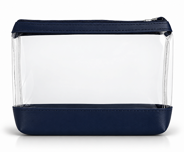 Kit 50 Nécessaire Transparente com Base Azul Marinho | Para Kit Higiene, Maquiagens (19x13cm)