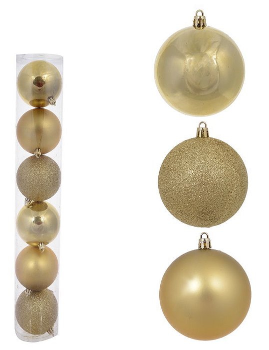 BOLA NATAL EM TUBO MISTA C/6 UND (DOURADO) 8cm (FLORARTE) Vol. 9 a 10
