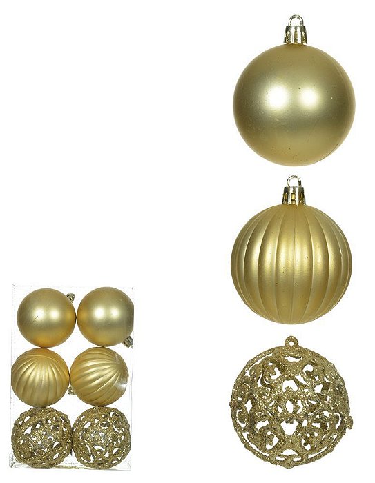 BOLA DECORADA NATAL NO PVC C/6 UNID (DOURADO) 6cm (FLORARTE) Vol. 24