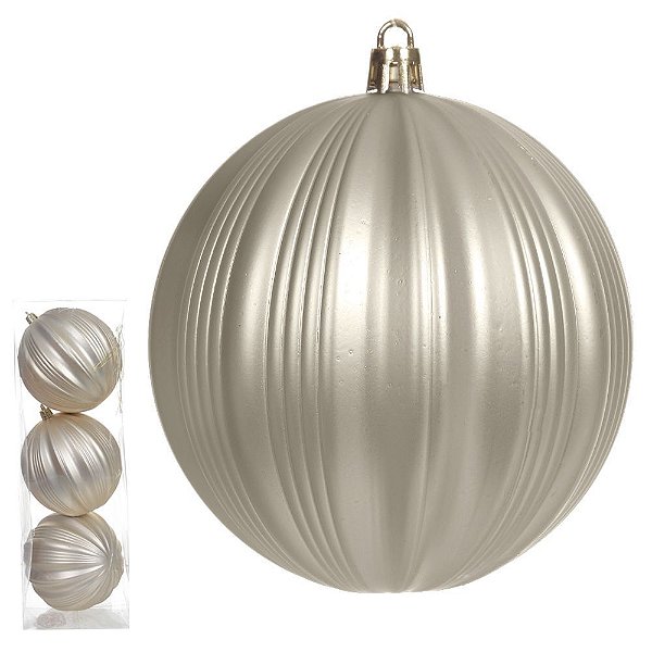 BOLA DECORADA NATAL NO PVC C/3 UND (CHAMPANHE) 10cm (FLORARTE) Vol. 19,21