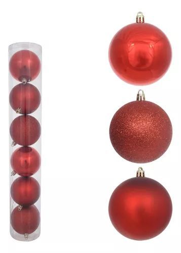 BOLA NATAL EM TUBO MISTA C/6 UND (VERMELHO) 8cm (FLORARTE) Vol. 5,7