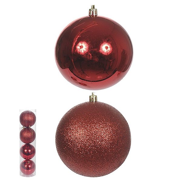 BOLA NATAL EM TUBO MISTA C/4 UND (VERMELHO) 10cm (FLORARTE) Vol. 30