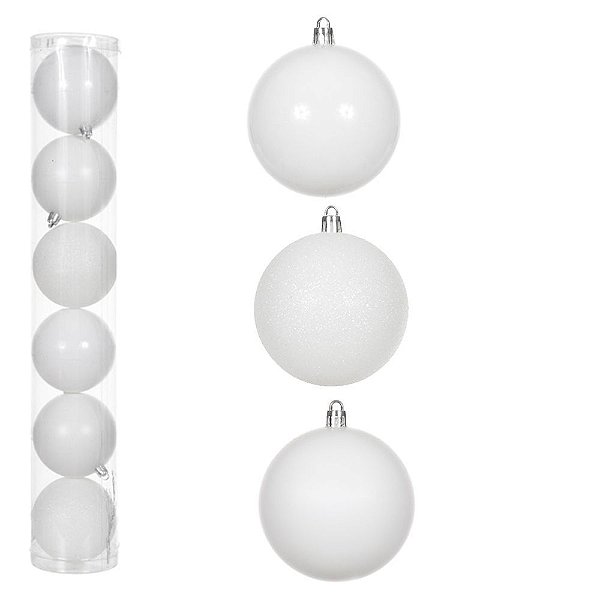 BOLA NATAL EM TUBO MISTA C/6 UND (BRANCO) 8cm (FLORARTE) Vol. 10