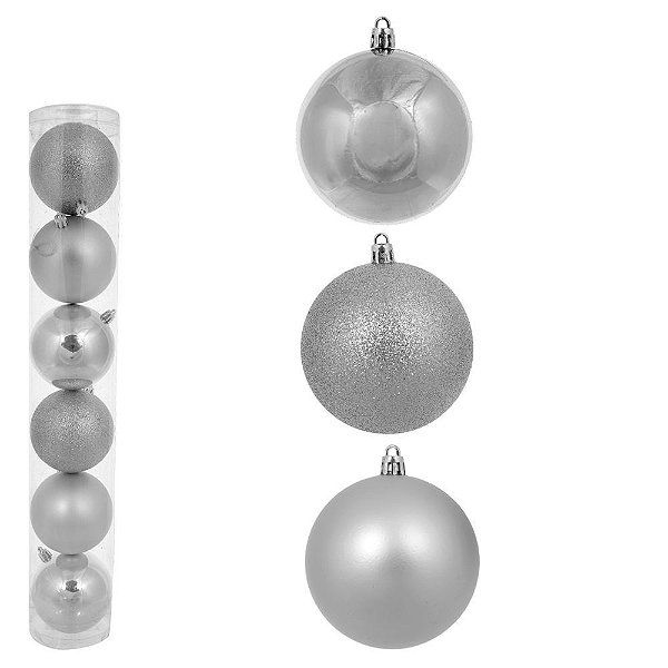 BOLA NATAL EM TUBO MISTA C/6 UND (PRATA) 8cm (FLORARTE) Vol. 1