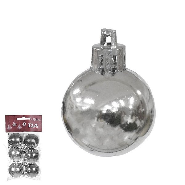 BOLA NATAL METALIZADA C/6 UND (PRATA) 4cm (FLORARTE) Vol. 14,17