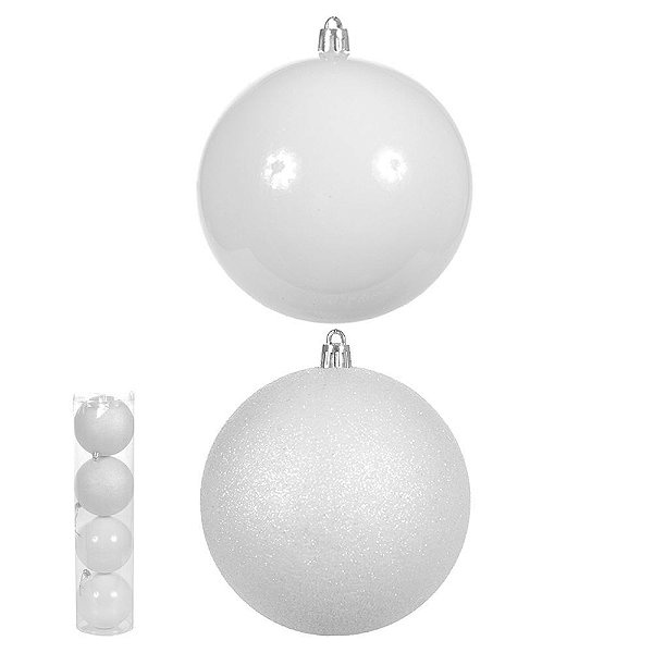 BOLA NATAL EM TUBO MISTA C/4 UND (BRANCO) 10cm (FLORARTE) Vol. 24