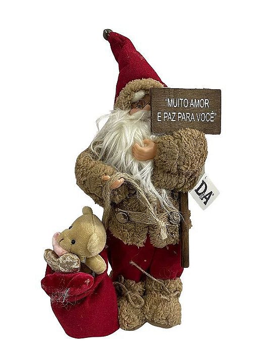 PAPAI NOEL NATAL EM PE  VERMELHO BEGE 30cm (FLORARTE) Vol. 1