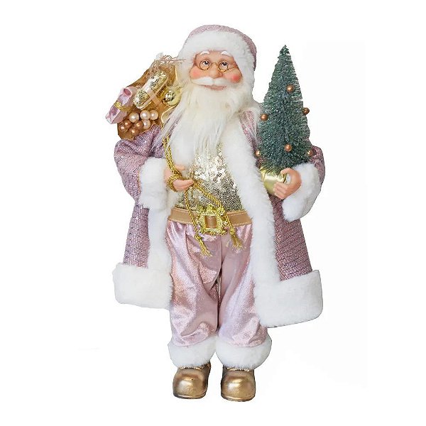 PAPAI NOEL EM PE ROSA/BRANSO 60cm